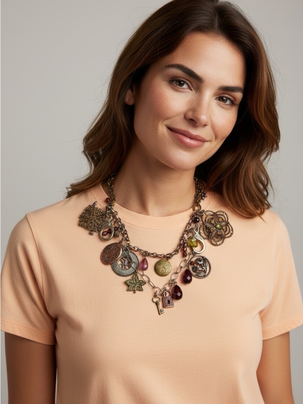 🫶🏻 Chunky Multi Charm Statement Necklace in Antique Gold with Accents